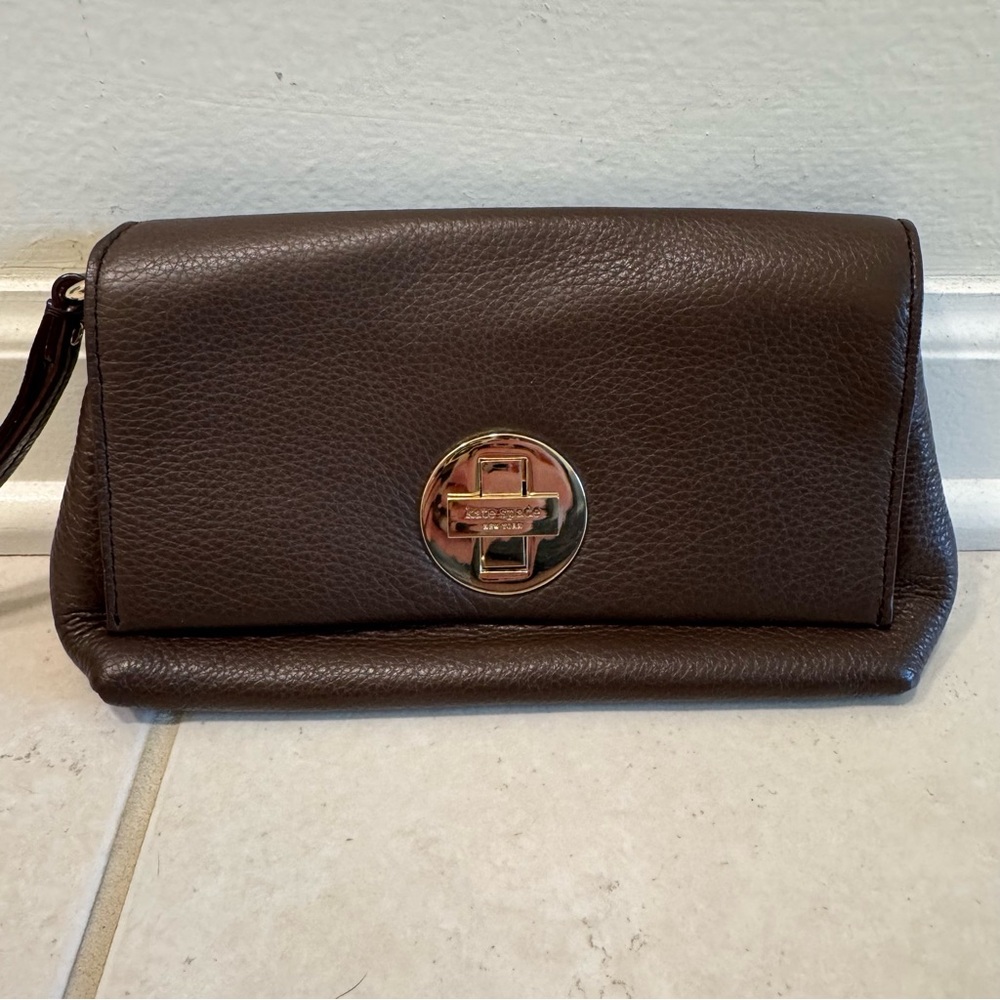Kate Spade Brown Saffiano Leather Small Wristlet With Gold Hardware/Turn Lock